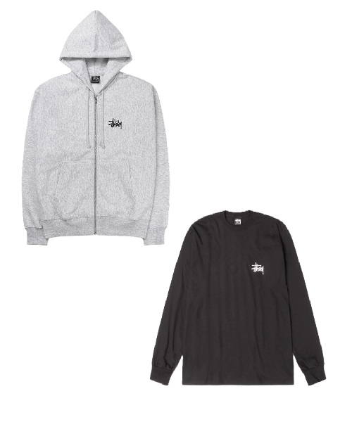 [1+1] 스투시 기모 후드 집업 블랙 S + 스투시 베이직 긴팔 티셔츠 블랙 S